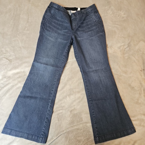 Chico's Denim - Y2K Chico's Platinum Pull On Trouser Flare Jeans 12 Short High Waisted Boho Chic